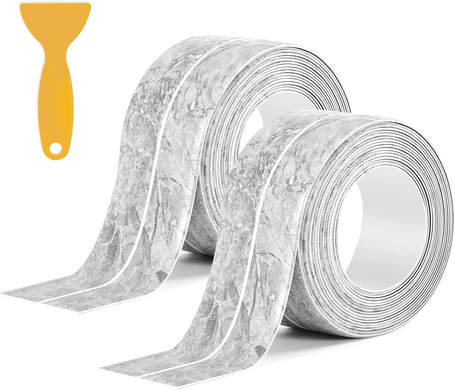 2 Rolls Bath Sealant Strip Sealant Tape Self Adhesive,Waterproof and Anti Mould bath tape for Bathroom, Kitchen, Bathtub, Toilet, Floor Wall, with Sealing Tool (320cm/126in, Grey Marble)
