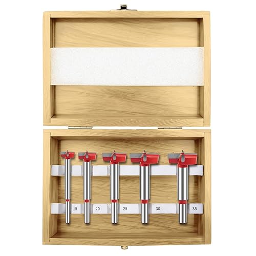 Juego de 5 brocas Forstner para carpintería, juego de brocas con diámetro de 152025301.378 in, kit de herramientas de corte de bisagra para madera