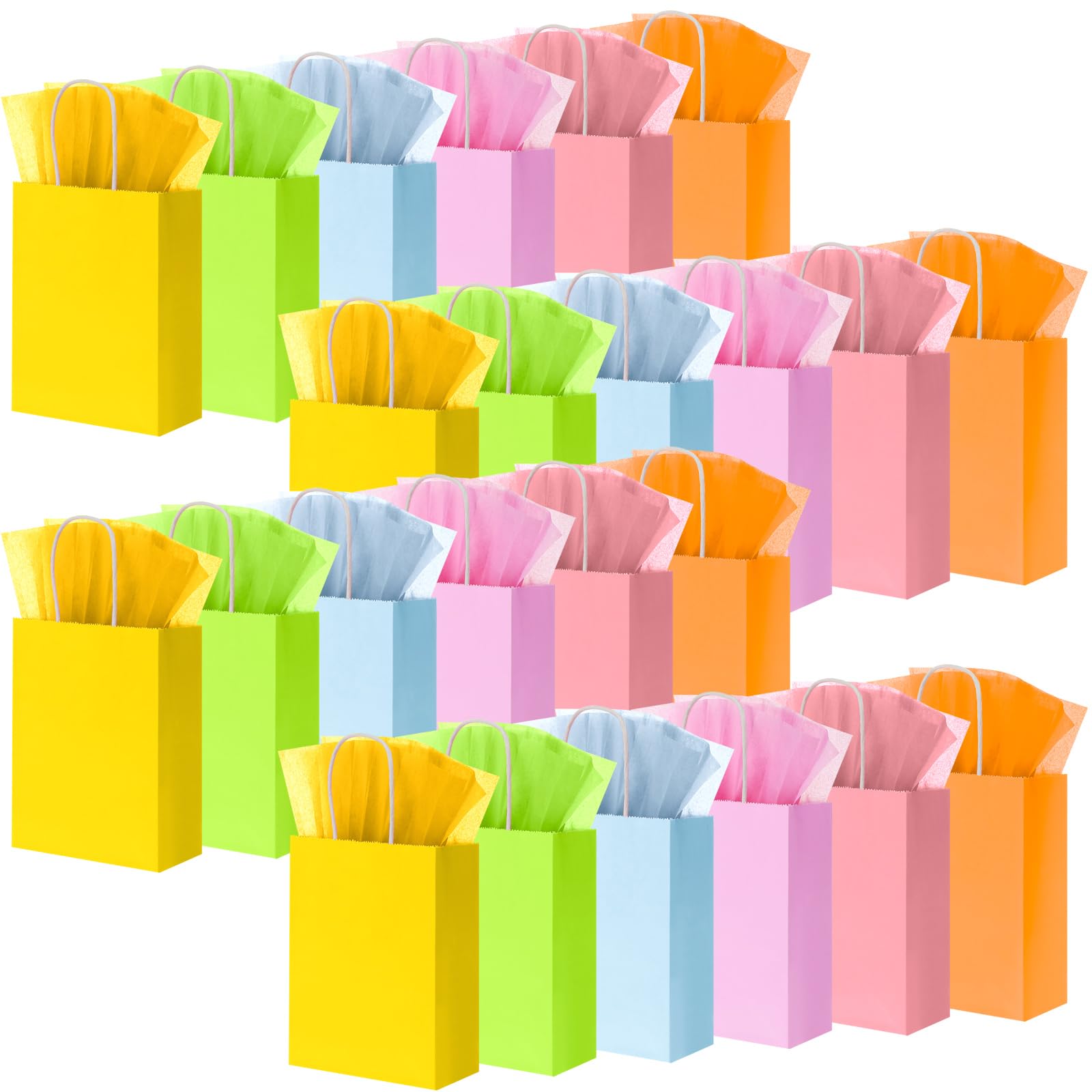 Photo 1 of 96 Pcs Small Gift Bags with 96 Tissues Papers, Kraft Paper Bags Bulk, Goodie Bags Party Favor Bags with Handles for Birthday Party Wedding Baby Shower Shopping and Party Supplies (Pastel Color)