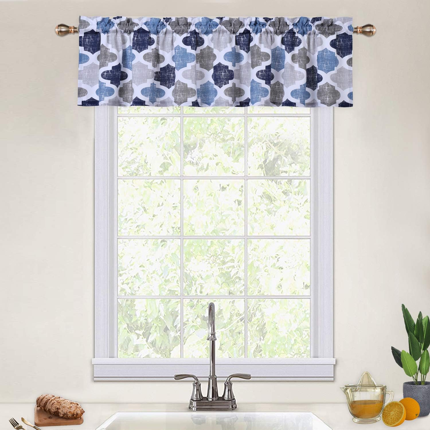 CAROMIO Valances for Windows, Geometric Quatrefoil Trellis Printed Cotton Blend Short Valance