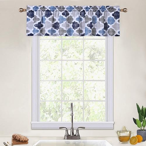 CAROMIO Cenefas para ventanas, diseño geométrico cuadriculado enrejado estampado de mezcla de algodón, cortinas cortas para cocina, cafetería, baño,