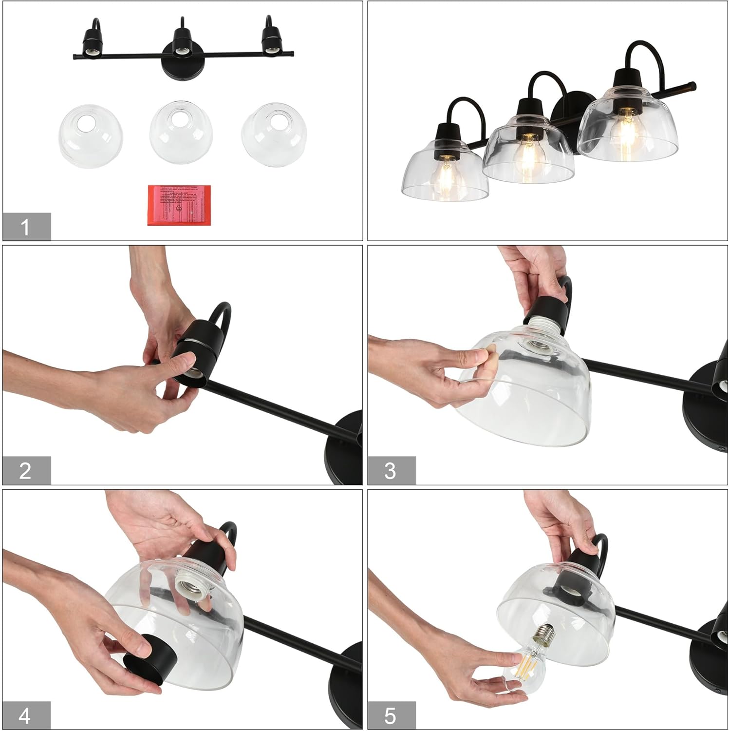 classy leaves Black Bathroom Light Fixtures, 3 Light Bathroom Vanity Lights with Clear Glass Modern Farmhouse Black Bathroom Sconce Wall Lighting