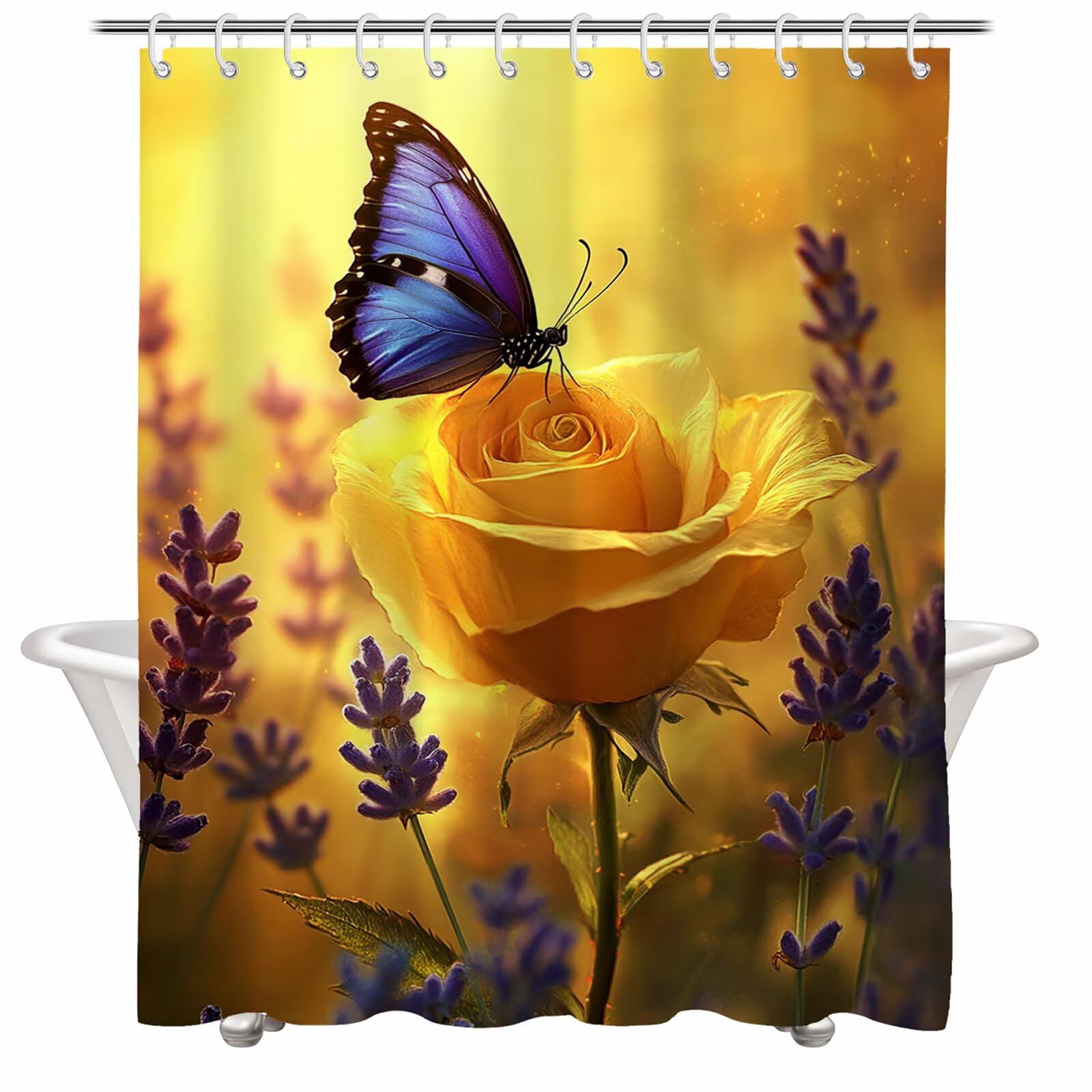 Cortina de Ducha Naranja Cortina Ducha, Antimoho, Tela Impermeable Poliéster, Shower Curtain 200x220 cm con 12 Ganchos y Dobladillo Ponderado, Shower Curtain Lavable para Baño o Bañera, Rosas 3Y#155