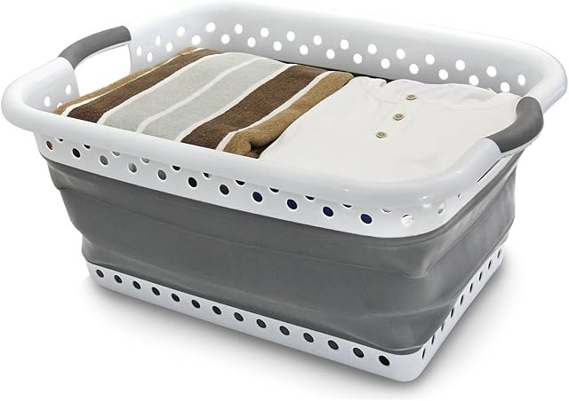 Hillington Collapsible Laundry Basket  Large 58L Capacity Sturdy Folding Washing Bin with Comfortable Grip Handles  Neat and Tidy Space Saving Solution for your Dirty Clothing Home Bedroom