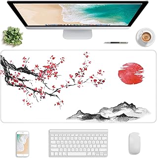 Atufsuat Extended Gaming Mouse Pad, XXL Large Desk Pad 30 x 14 Inch, Big Computer Keyboard Mousepad, Waterproof Mouse Mat with Stitched Edges and Non-Slip Base for Women Office Gaming, Plum Flower