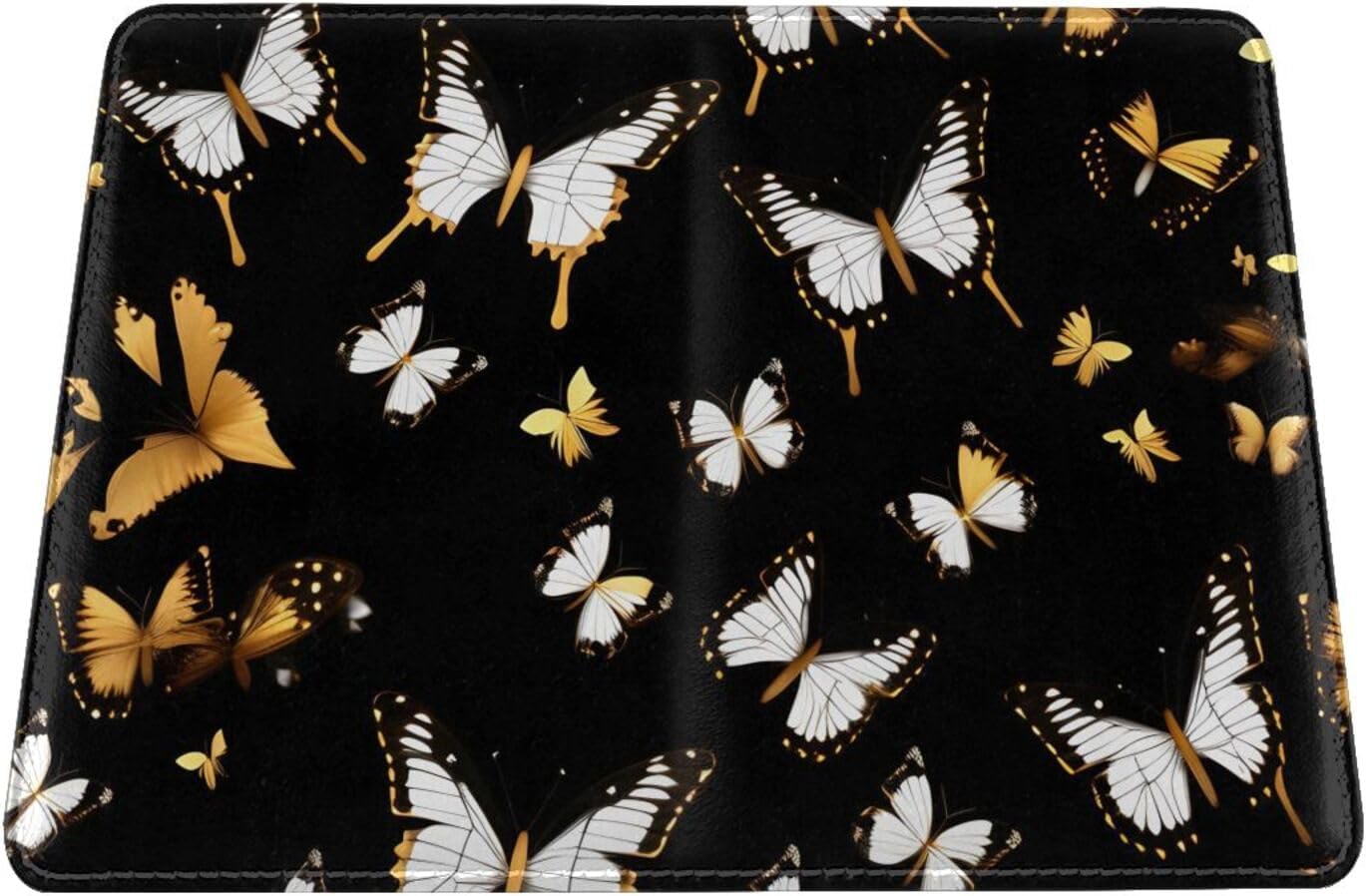 Gold White Butterflies Black Print Passport Holder, Cute Passport Cover, Travel Wallet With Credit Card Slots Passport Wallet Waterproof Documents Organizer
