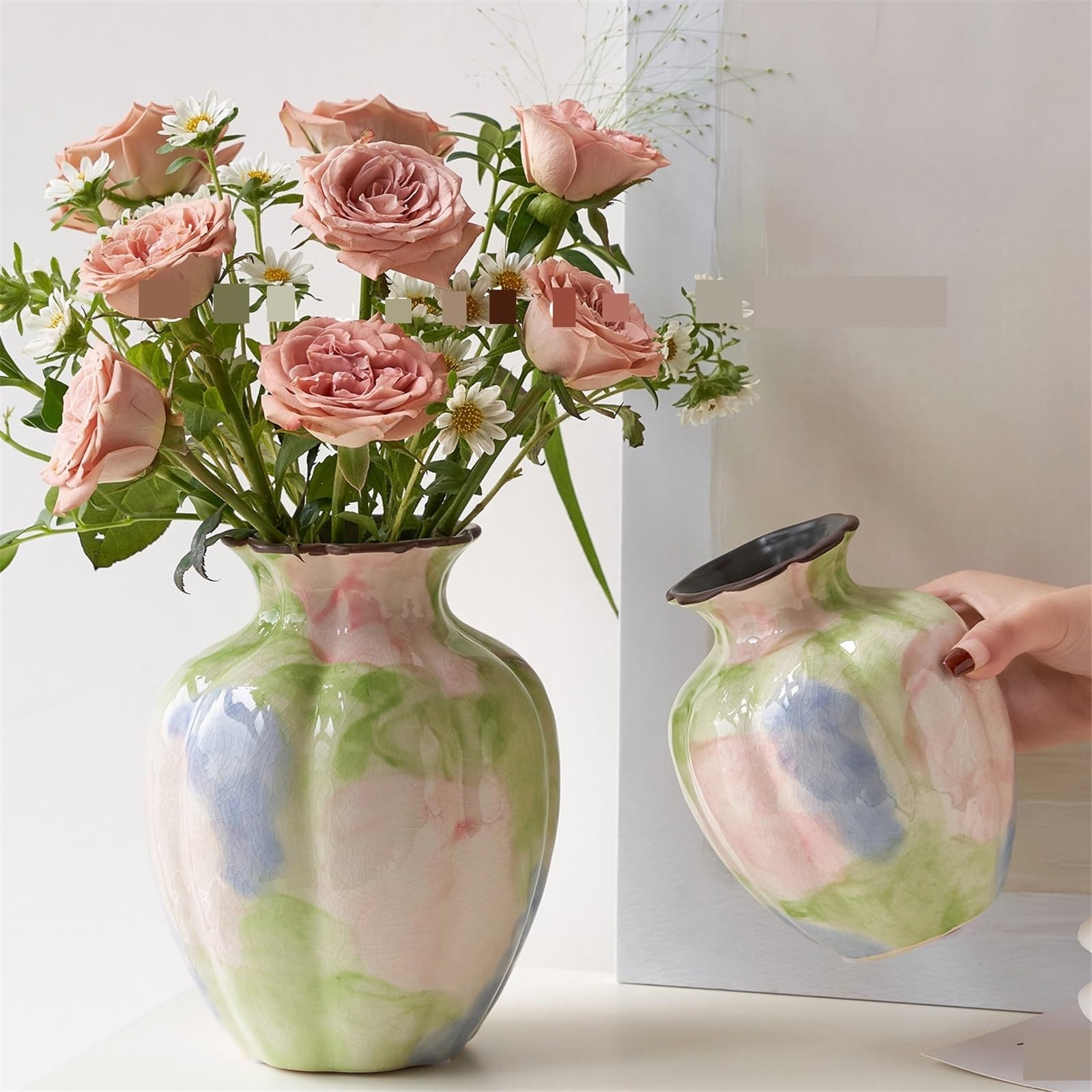 Vaso di fiori Vaso in ceramica artistica con composizione floreale sfumata colorata(Piccolo)
