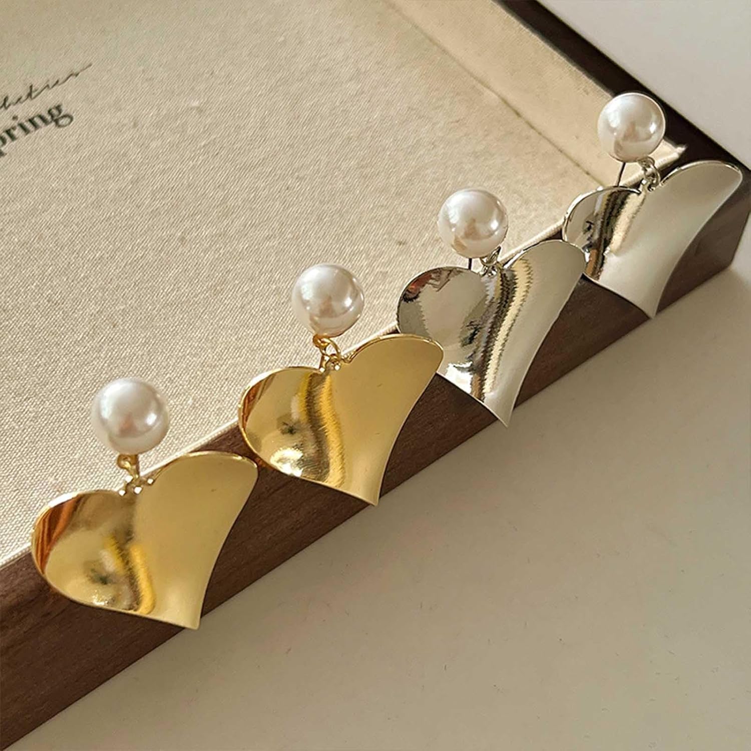 Boho Pearl Earrings Heart Earrings Pearl Stud Earrings Heart Dangle Earrings Jewelry for Women and Teen Gifts - Image 6