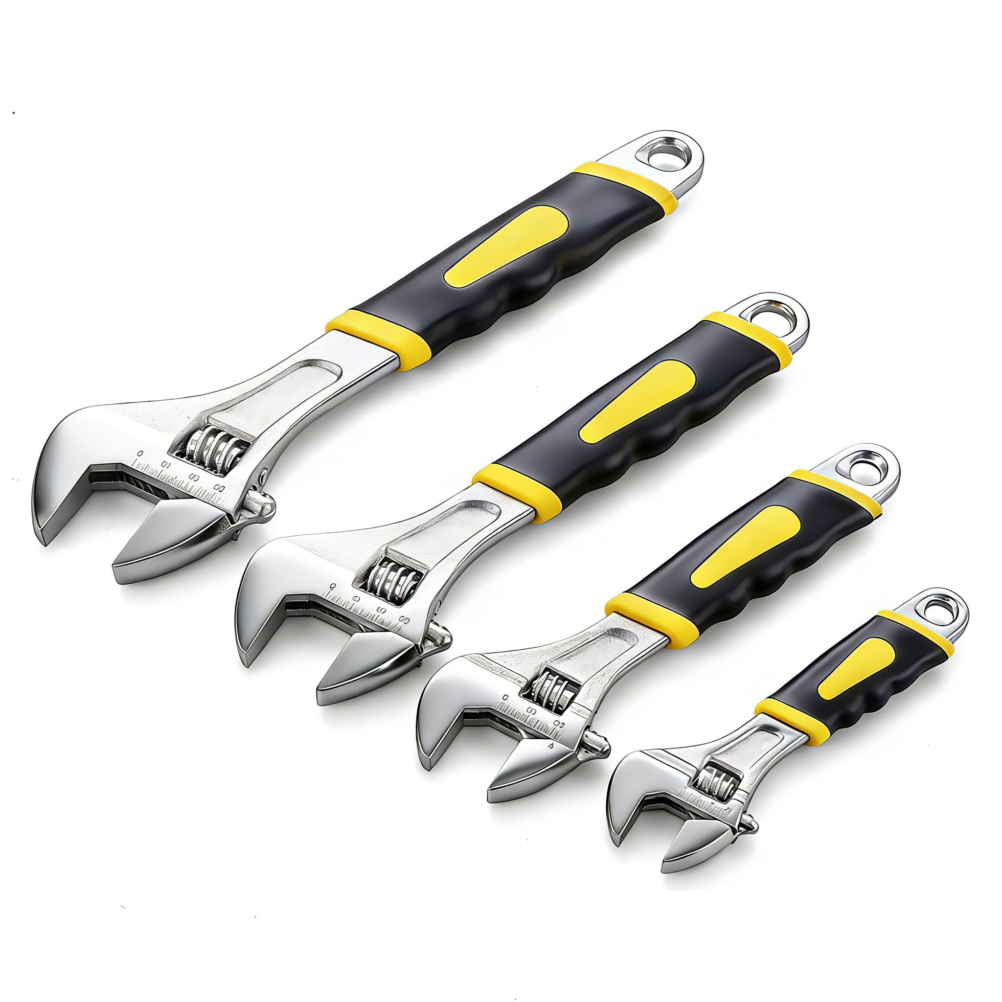 Set di 4 chiavi regolabili in 4 misure, con impugnatura morbida, multifunzionali in acciaio al carbonio, set di chiavi per la costruzione di tubazioni e macchinari domestici (15,2 cm + 20,3 cm