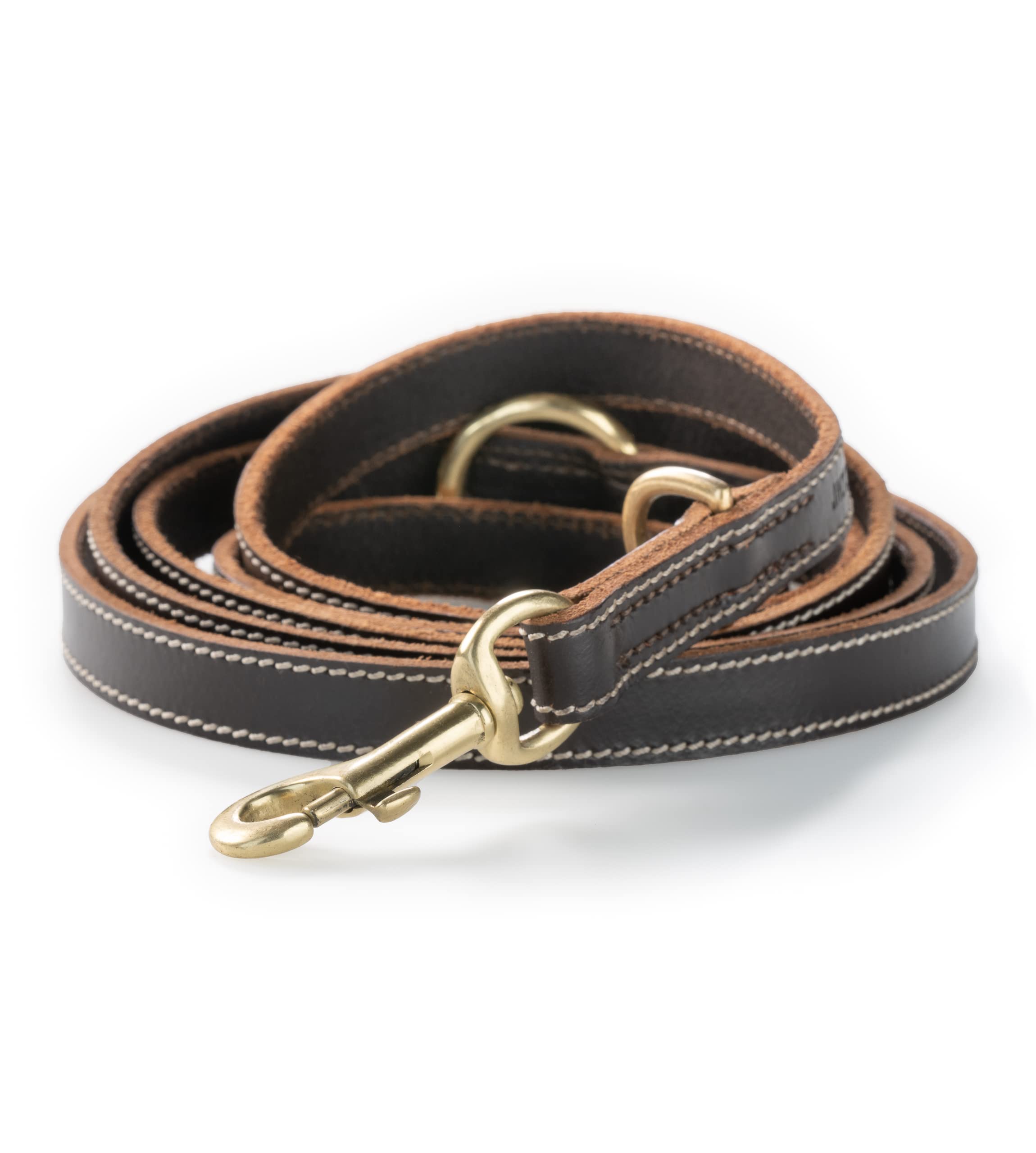 Correa de piel para perros – Correa ajustable varias veces 2,40 m – Correa de piel para perros extremadamente estable con mosquetón de latón – Correa de piel auténtica larga Timmy (marrón oscuro)