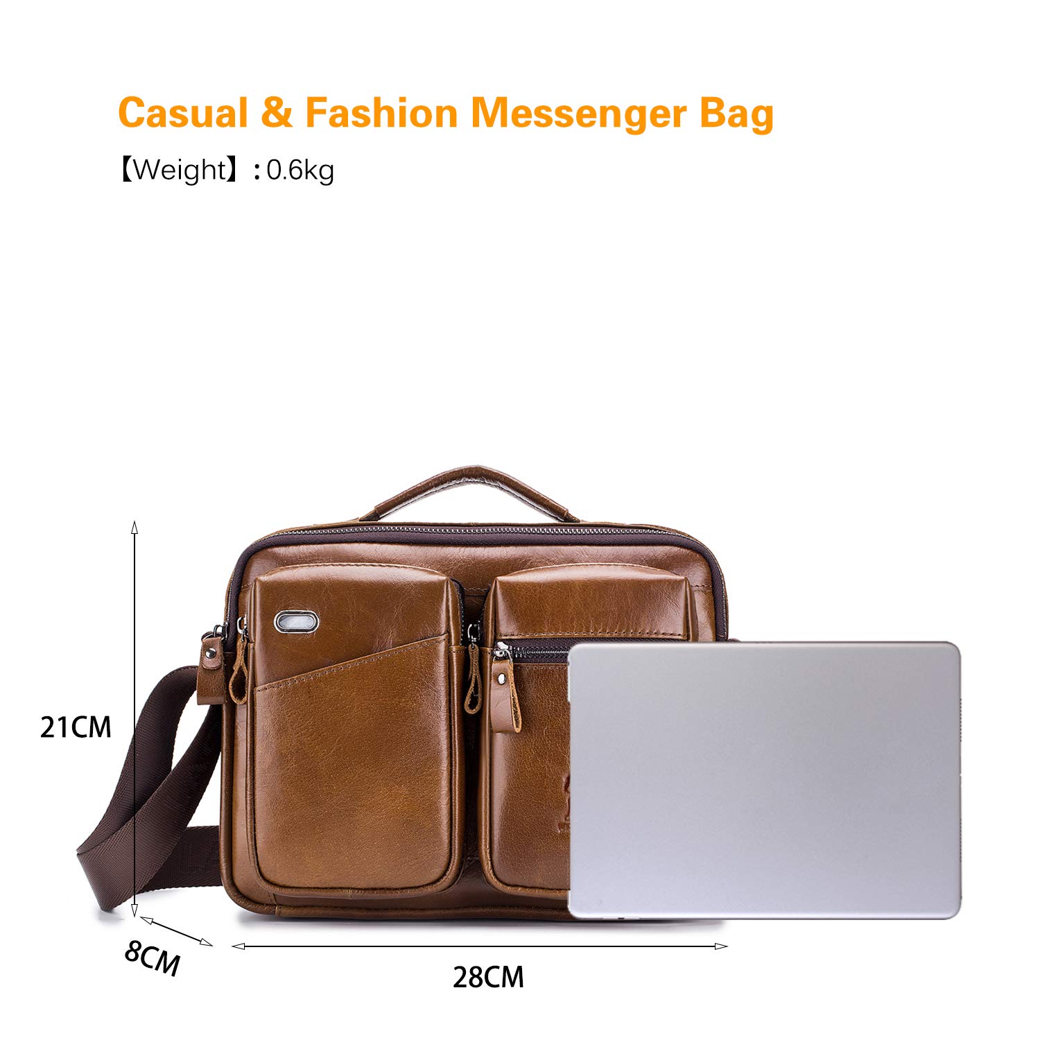 FANDARE Umhängetasche Herren Schultertasche Männerhandtasche Laptoptasche Leder Messenger Bag Arbeitstaschen Businesstasche Ordner Arbeit Reise Sport Schulranzen Kuriertasche Collegetasche Braun