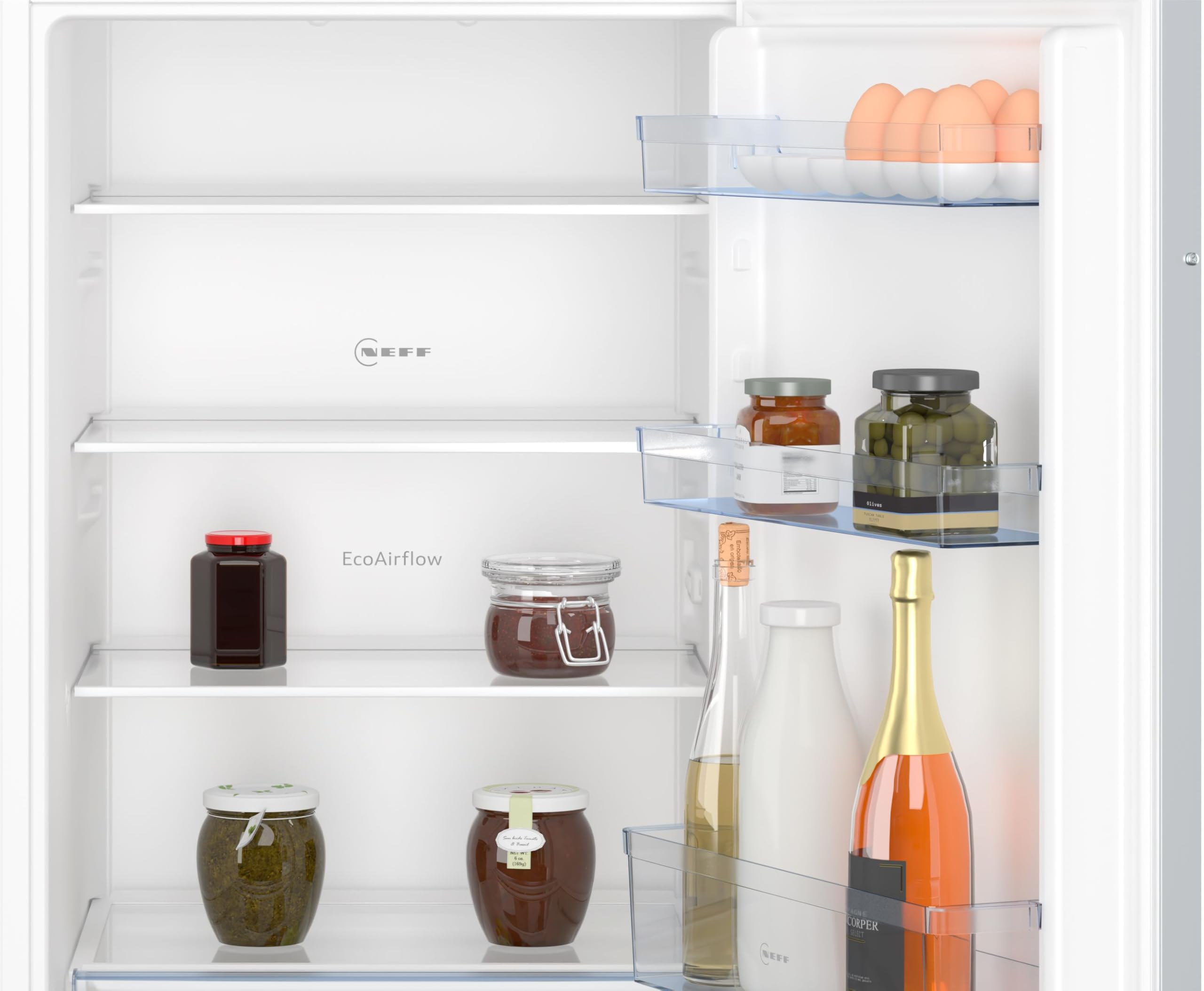 NEFF KI1311SE0, N 30, Einbaukühlschrank, 102,5 x 56 cm, 165 L Kühlen, Made in Germany, Leise, Sicherheitsglas, FreshSafe Schublade, Eco Air Flow für konstante Innentemperatur, Schleppscharnier | Made in Germany, 165 L Kapazität, Fresh Safe Box für knackig