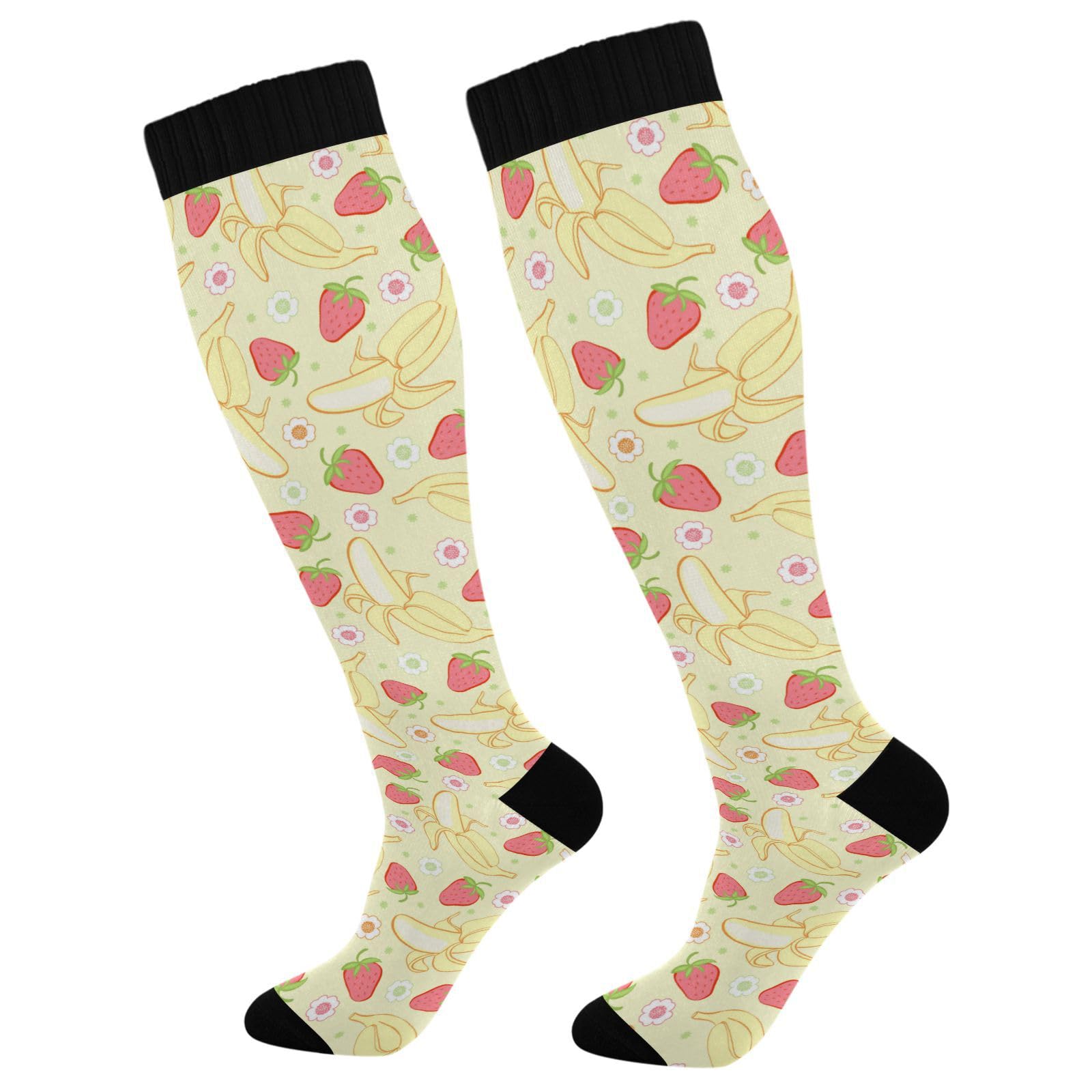 Wusikd Strawberry Banana Compression Socks for Women and Men Circulation Flowers Long Socks for Athletic Running 1