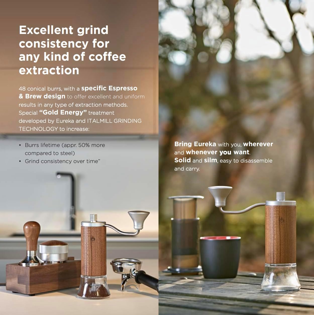 Disassembled Eureka Baby Manual Coffee Grinder showing burrs and shaft