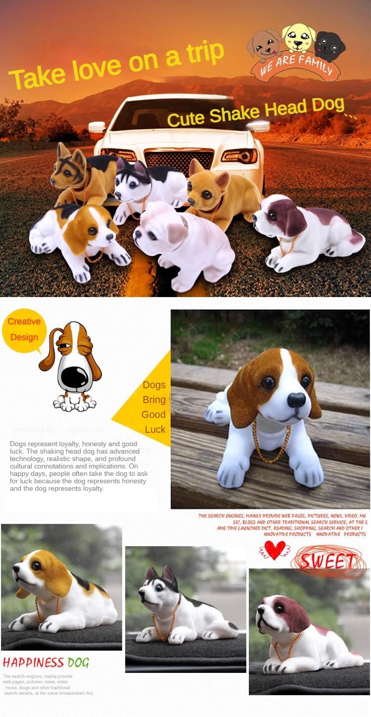HOUKIG Dog Car Ornaments Stocking Stuffers Simulated Fluffy Flocking Puppy Car Interior Decoration Bobble Head Shaking Accessory Office Home Desk Ornament Nice Gift (Beagle)