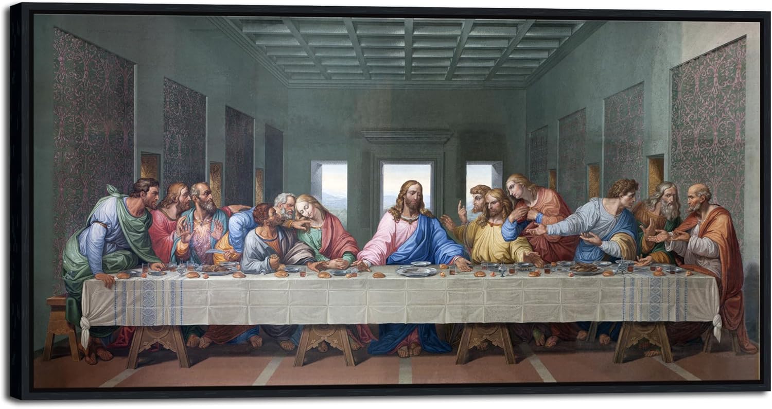 Wieco Art Black Framed Canvas Prints Wall Art the Last Supper by Leonardo Da Vinci Classic Art Reproductions Jesus Canvas Wall Art for Home Decoration