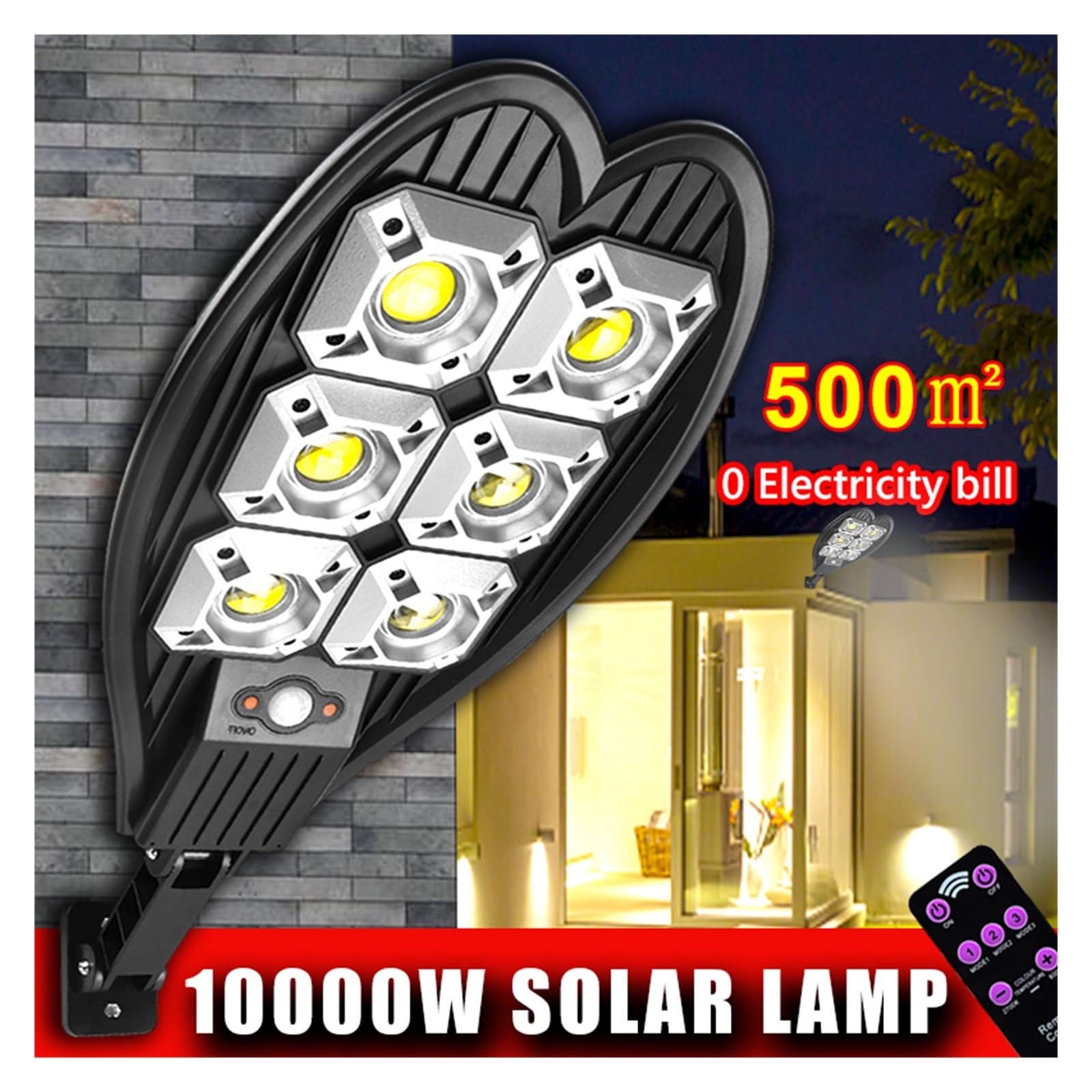 Solarne lampy uliczne na zewnątrz, 10000W Solar Street Light Zewnętrzna lampa solarna Zasilana światłem słonecznym Wodoodporny czujnik ruchu PIR Oświetlenie ogrodowe Inteligentny pilot do oświetlenia