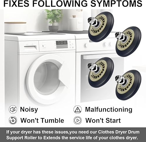 Miniatura 6 de Sikawai Paquete de 4 rodillos de soporte de tambor 134715900 Kit de reparación para secadora Elect-rolux Frigi-daire Kit de mantenimiento de la