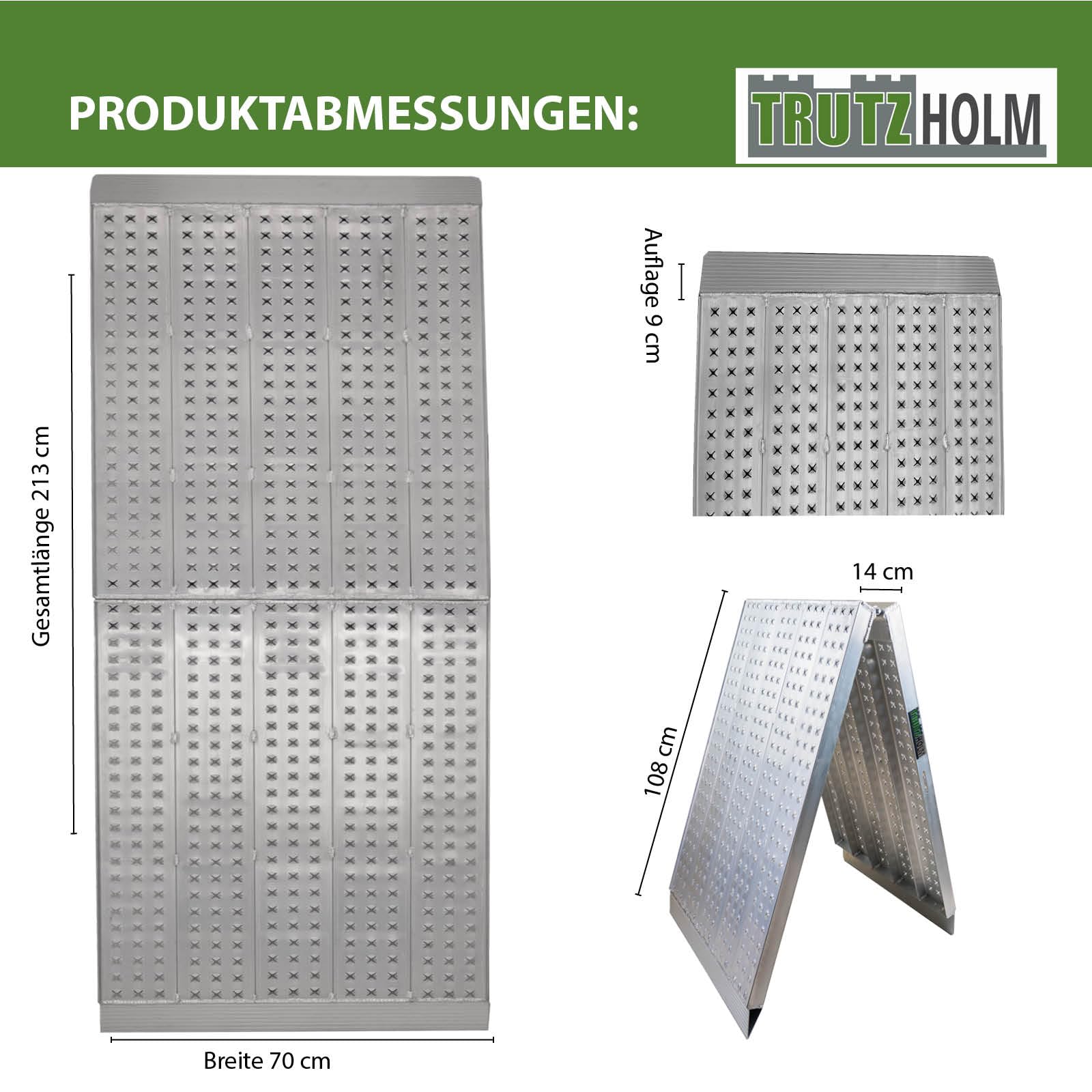 TRUTZHOLM 1 x Auffahrrampe extrabreit 70 cm klappbar 213 cm Länge 400 Kg Traglast Alu Rampe Verladerampe Eventrampe