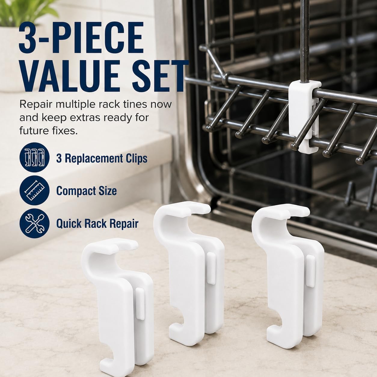 Dishwasher Tine Clip Replacement for Siemens SN66 – Snap-On Rack Repair Kit 3 Pack | No Tools Needed | Secure Fit Wire Prong Cover for Dish Rack Maintenance