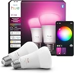 Philips Hue White and Colour Ambiance 9.5W Equivalent 60W A19 Base E26 LED Smart Bulb, Dimmable, Bluetooth & Zigbee Compatible, Voice Activated with Alexa & Google Assistant, 2-Pack