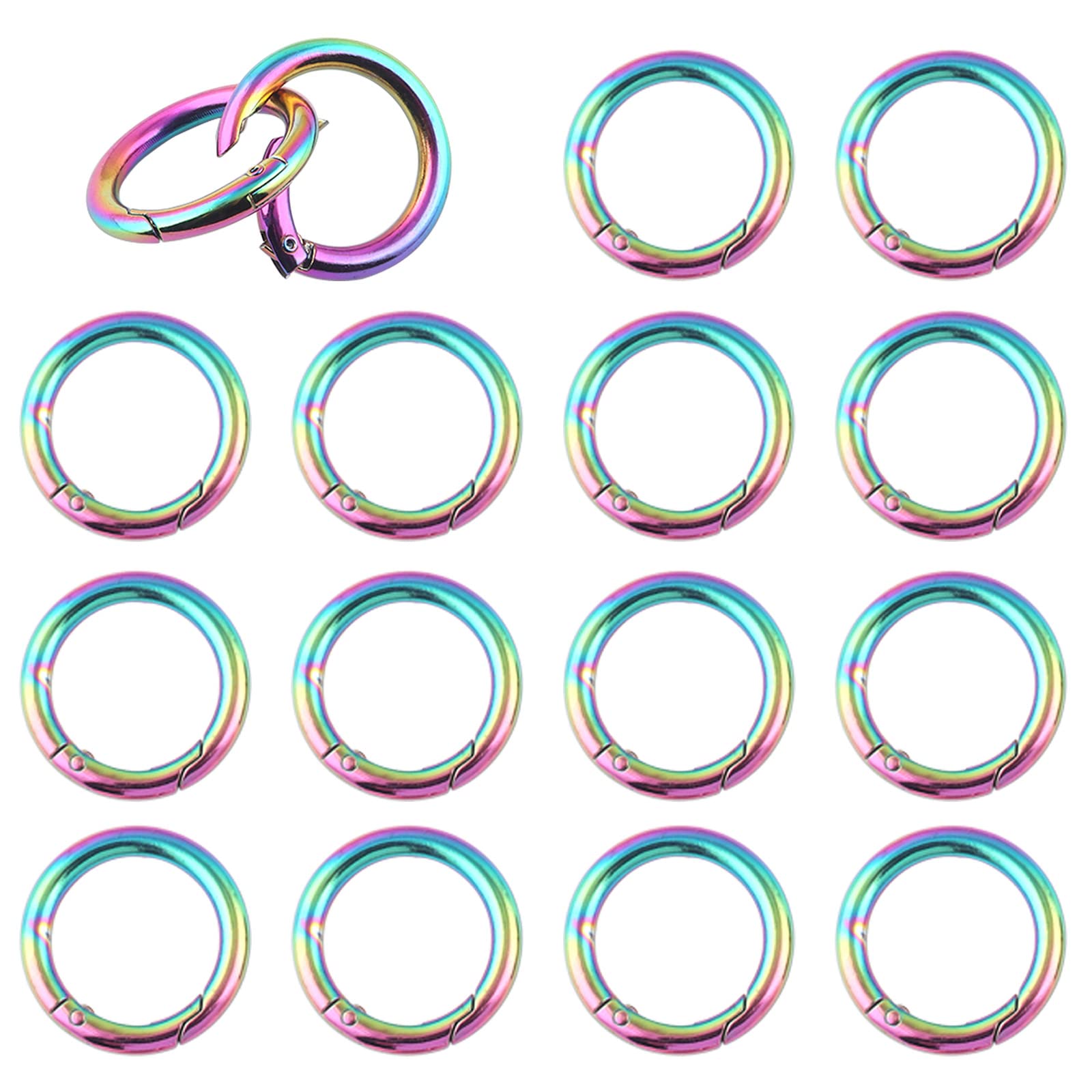 Rainbow Spring O Rings Spring Snap Clip Hooks Trigger Buckle Connector Metal Split Rings for Keychain Bag Purse Accessories 24pcs