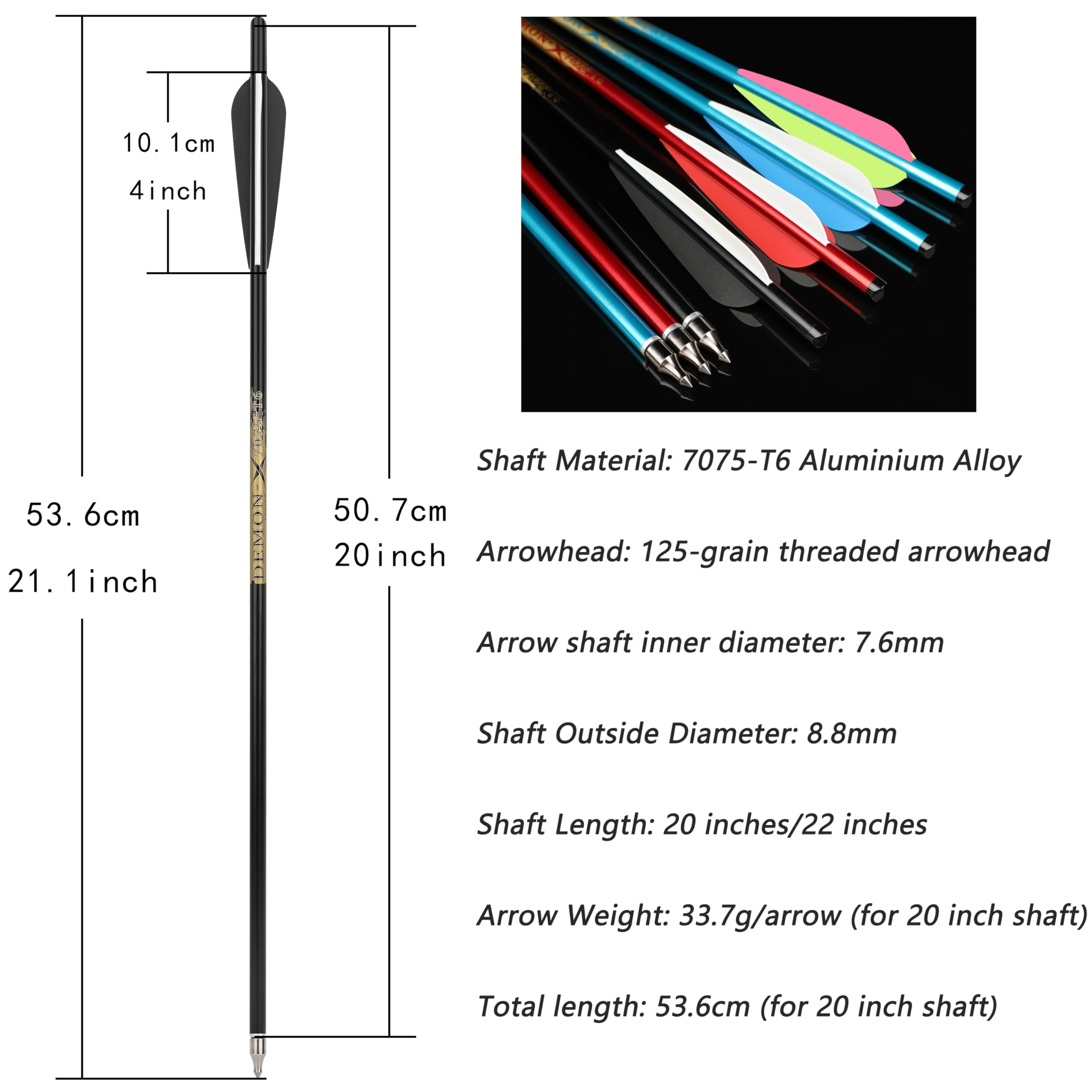 Frecce in alluminio per il tiro con l'arco Freccia da caccia da 20/22'' con alette da 4" per il tiro a segno e la pratica all'aperto.
