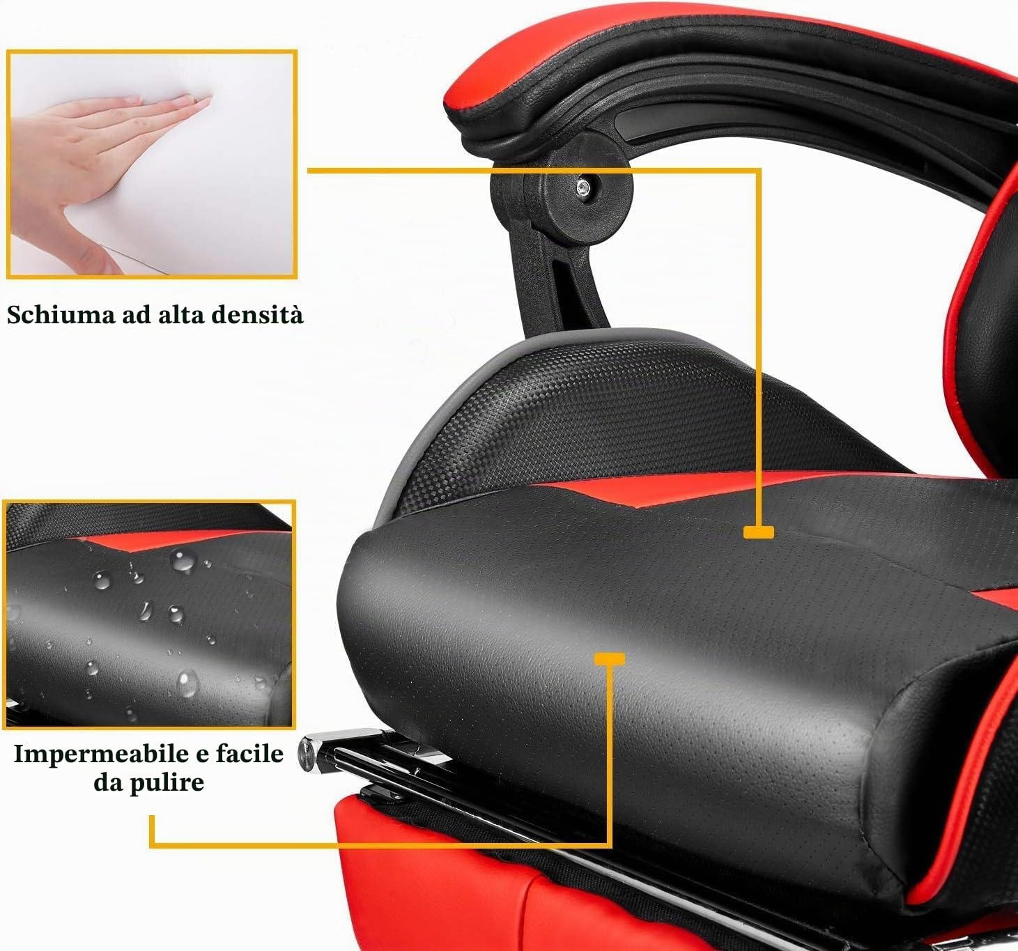 IZTOSS Sedia Gaming ergonomica con schienale regolabile, con poggiatesta, braccioli e supporto lombare (C-Nero+Rosso)