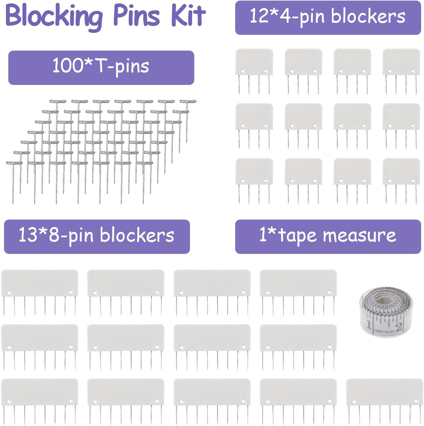 LAMXD Knit Blocking Pins Kit - 25 Pcs Knit Blockers & 100 T-pins Kit for Blocking Mats- Knit Blocking Combs for Blocking Knitting, Crochet, Lace or Needlework Projects, use for Knitting Mat