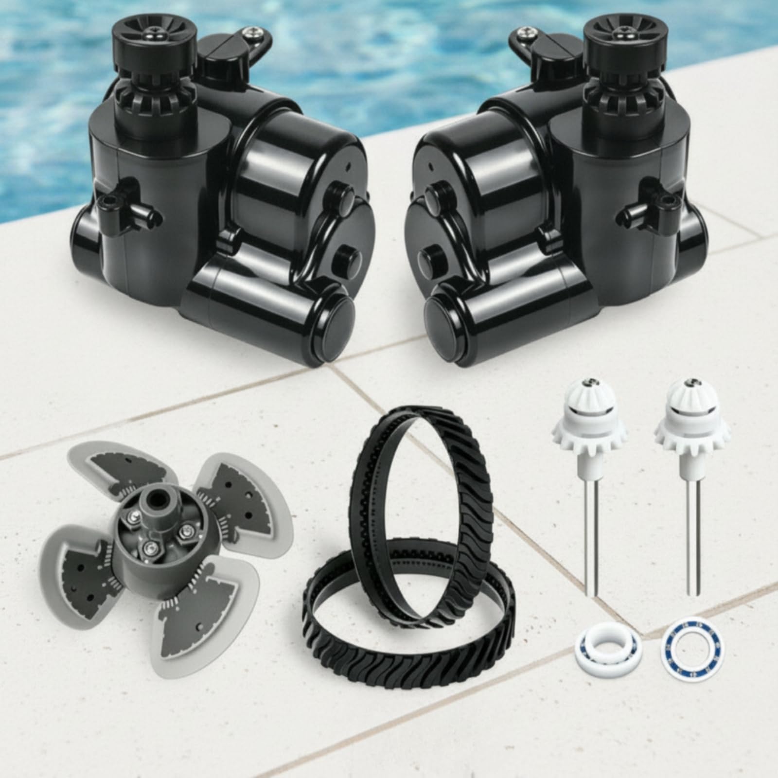 Kit Réfection pour Robot Piscine MX8 Pro avec Courroies à Bans Noires et Roues à pour Assurer Une Traction Adapté aux Piscines à Revêtement Liner et Béton