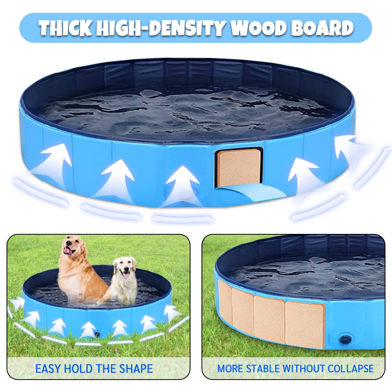 Piscina per cani pieghevole Piscina Lavandino per bambini Portatile Vasca da bagno per animali domestici Cane grande Gatto PVC Antiscivolo(pennello da bagno bonus per animali domestici)39"x12"