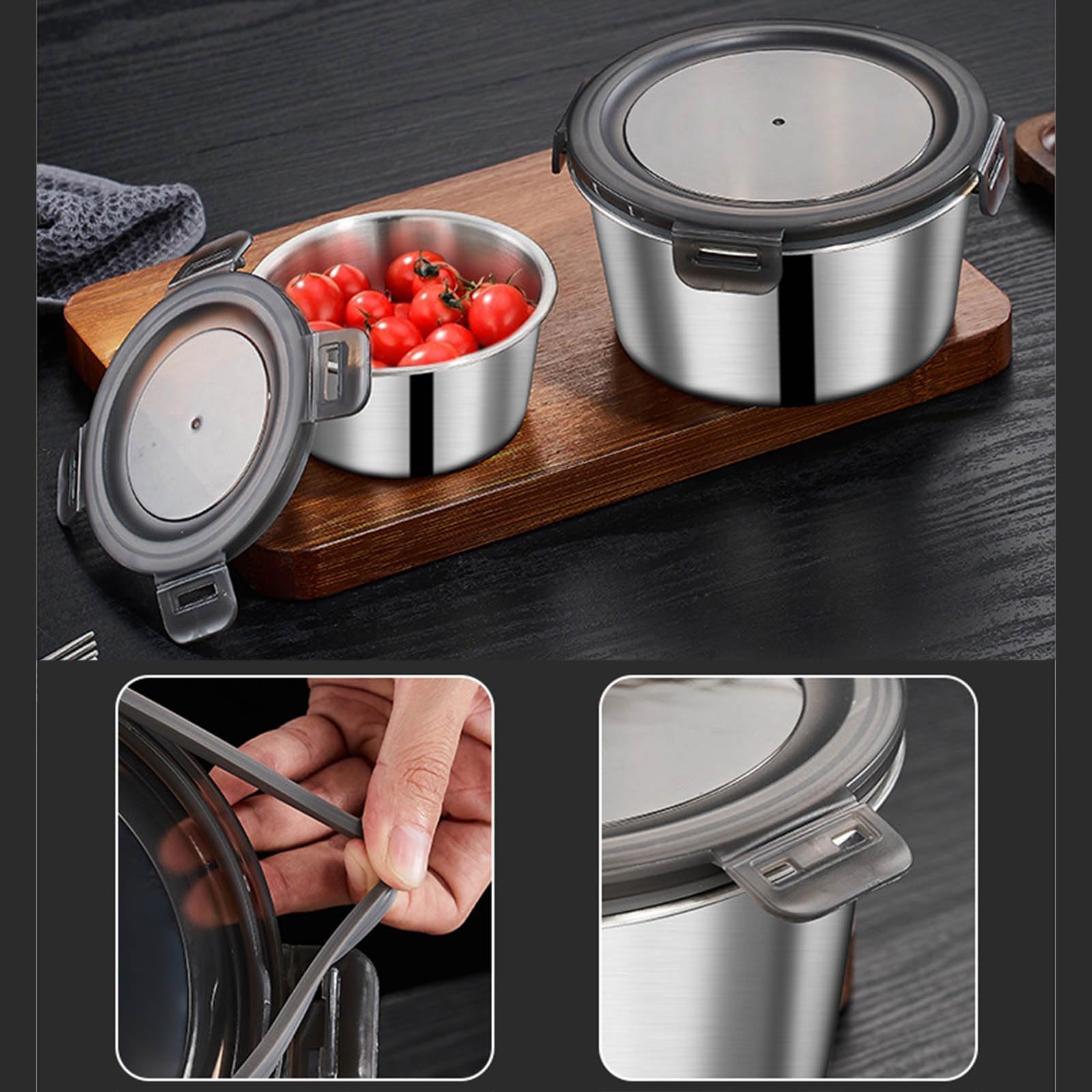 5-teiliges Edelstahl-Schüssel-Set mit sicherem Deckel, Lunch-Behälter, effiziente Organisation, stapelbare Aufbewahrungsschüsseln