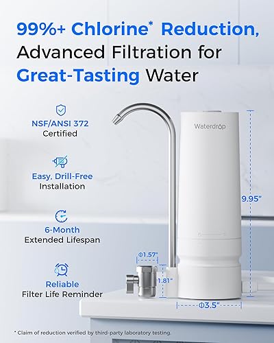Miniatura 4 de Waterdrop - Filtro de agua para grifo de fregadero, sistema de encimera de 4000 galones con recordatorio de vida, reduce metales pesados, mal olor y