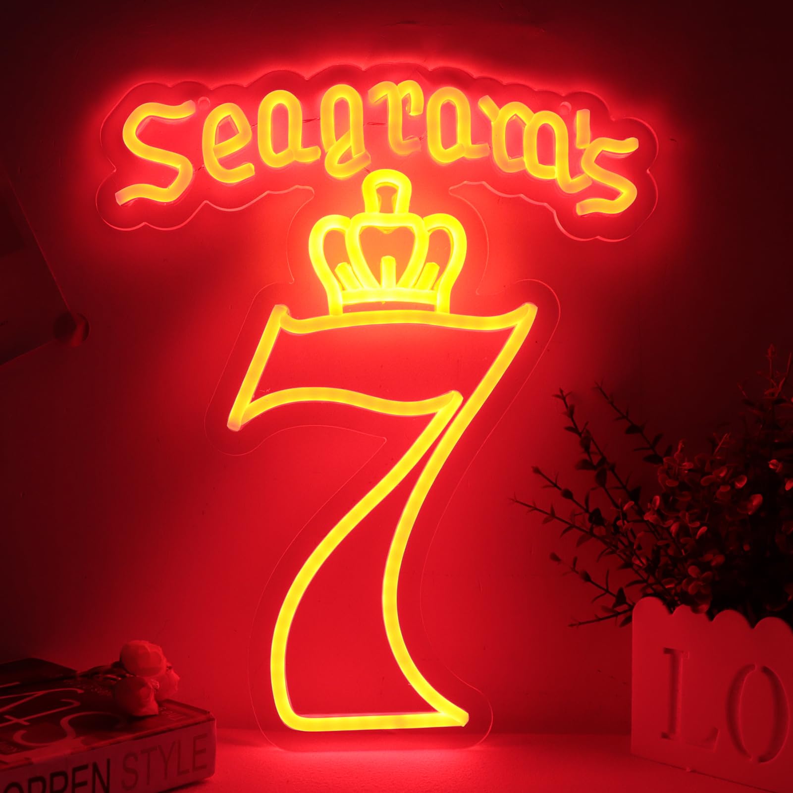 WonderfulLife Seagram 7 Crown Neon Sign for American Whiskey in Bar Pub man Cave or Party,Bright Led Light Suitable for Garage Decor or Business Display,5V USB Powered Easy Hanging.