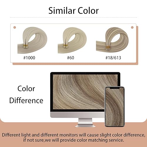 Miniatura 6 de Full Shine Extensiones de cabello humano de trama invisible de 18 pulgadas, para mujer, atadas a mano, cosidas, 1.76 onzas, rubio, para coser,