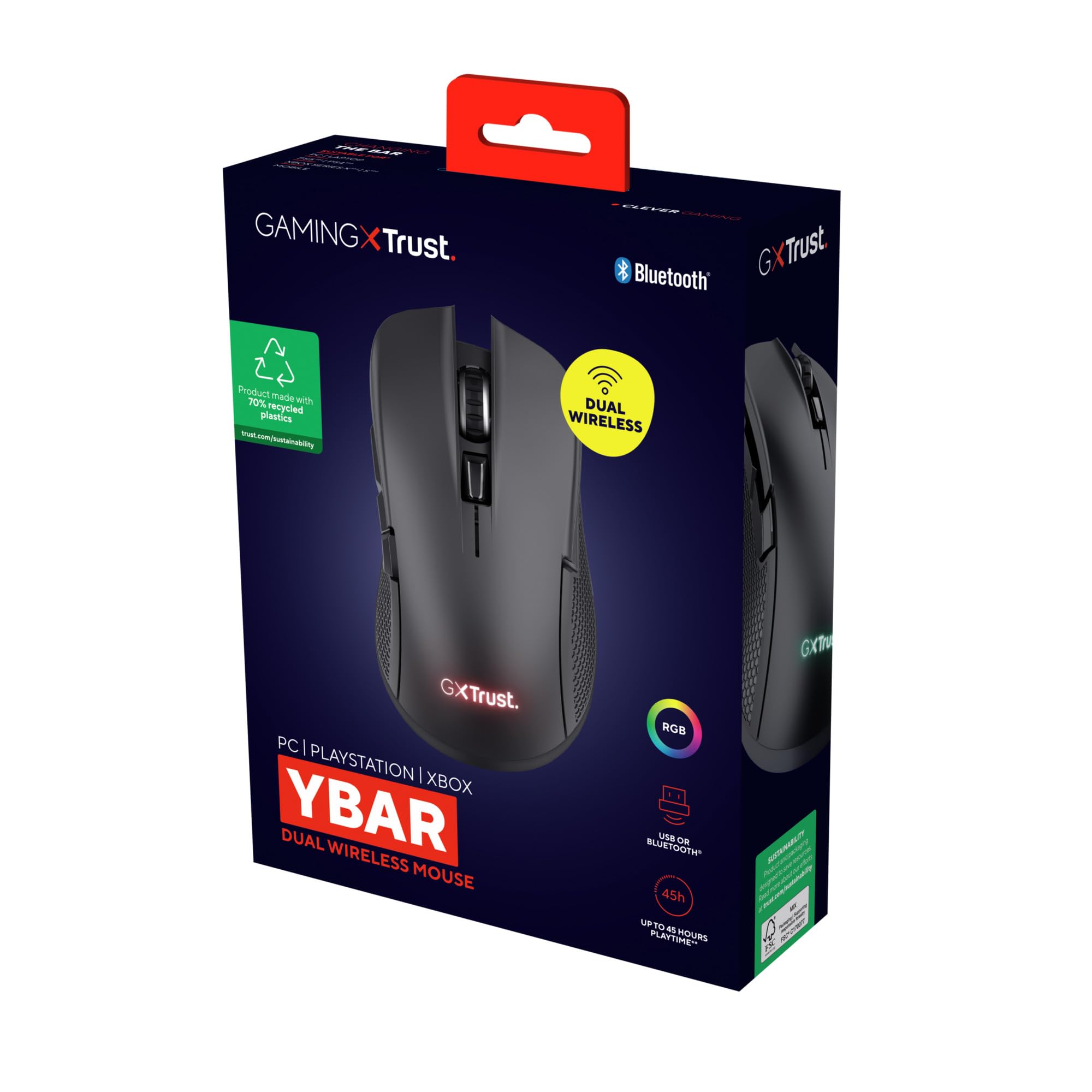 GXTrust Ybar Souris sans Fil Gamer Bluetooth + 2.4GHz Faible Latence, Noir