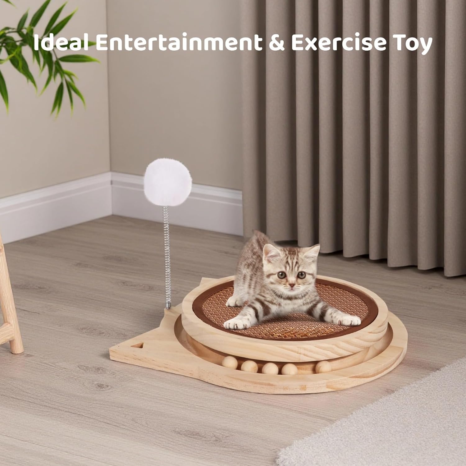 Natural Sisal Cat Scratcher with Ball, Round Kitten Scratching Pad Track and Spring Cat Toy Interactive Cat Toys for Indoor Cats Kitten Toys Enrichment Puzzle Play Exercise