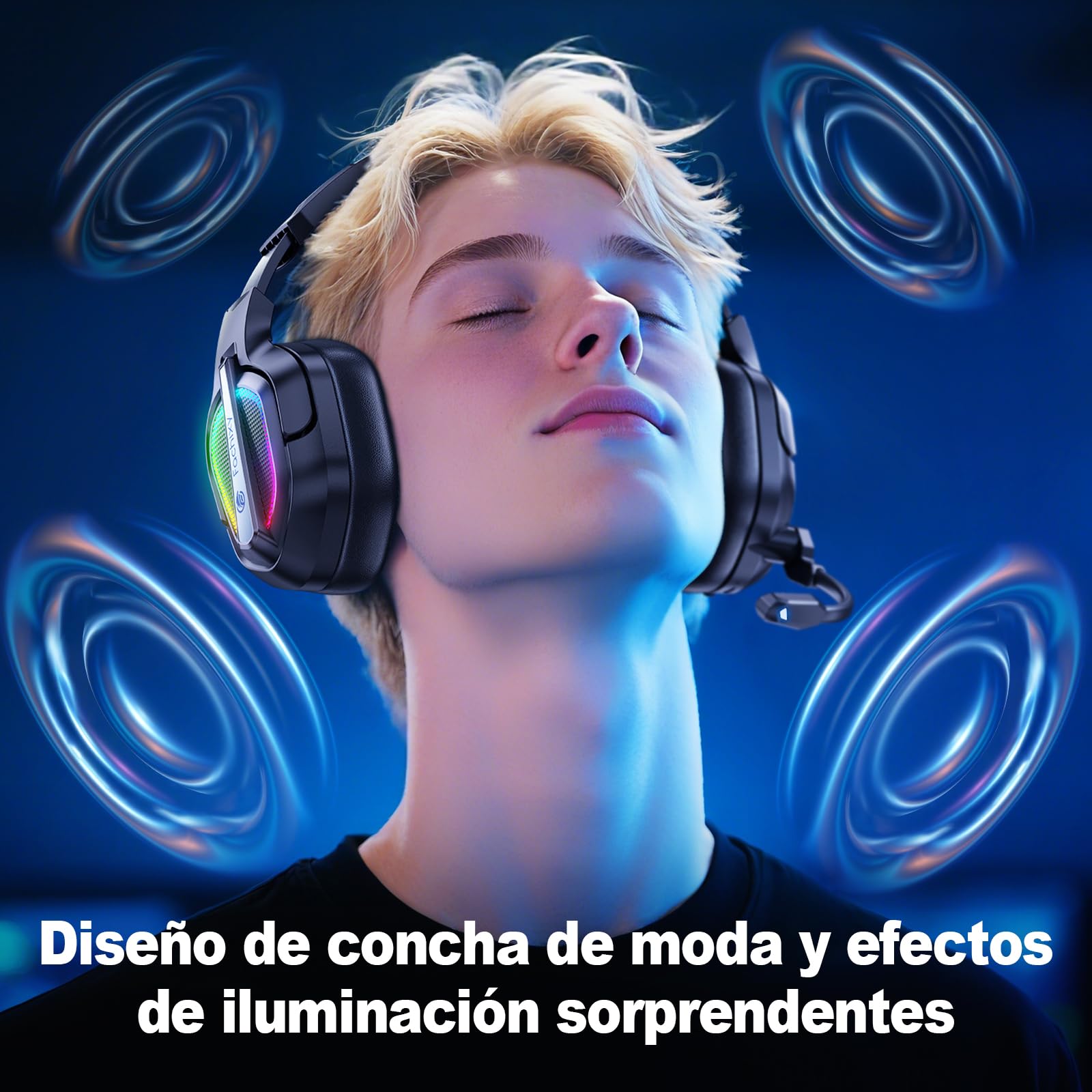 Fachixy FC200 Cascos Gaming Inalámbricos, 2.4GHz Bluetooth Auriculares Gaming Inalambricos para PS5, PS4, PC, Switch, Cancelación de Ruido de Baja latencia, luz LED, Duración 50Hr