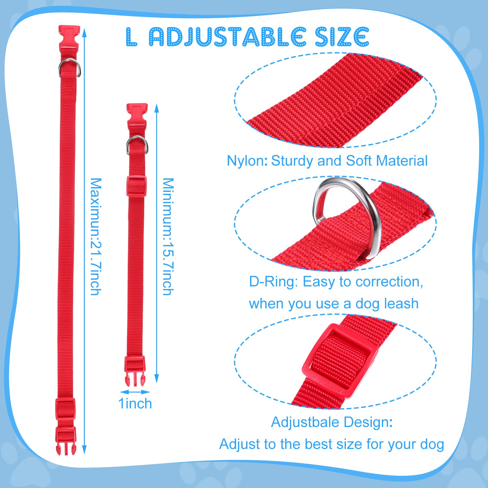 18 Stück verstellbares Hundehalsband, Nylon, weiches Neopren, gepolstertes Halsband mit Schnalle, strapazierfähig, mittelgroße Hundehalsbänder für mittelgroße Hunde (groß, dunkle Farbe)