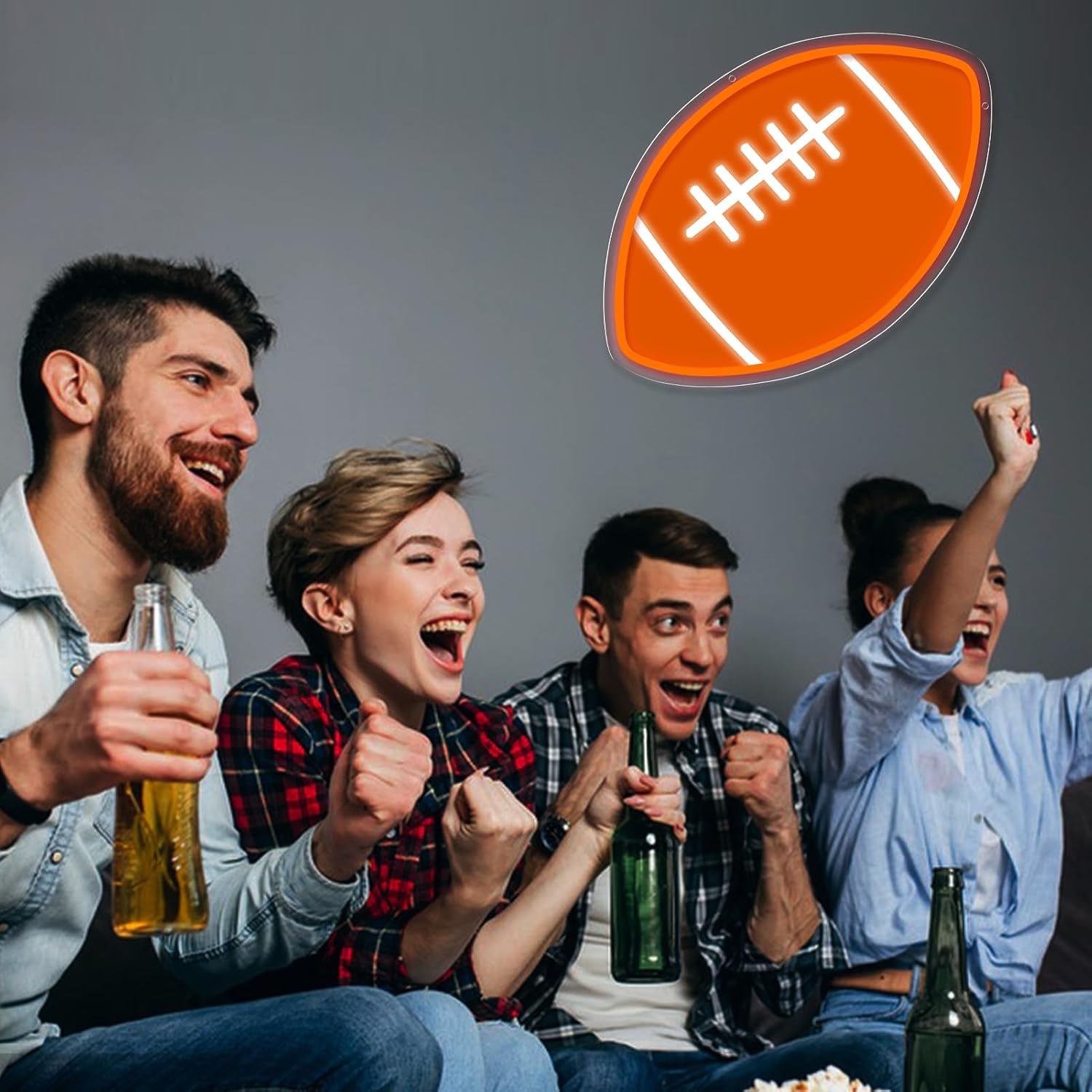 Rugby Neon LED Wall Sign,UV Printed Rugby neon Light 12.2x12.2 Inches, Orange & White, Ideal for Bedrooms, Kids' Rooms, Rugby Game Rooms, College Parties