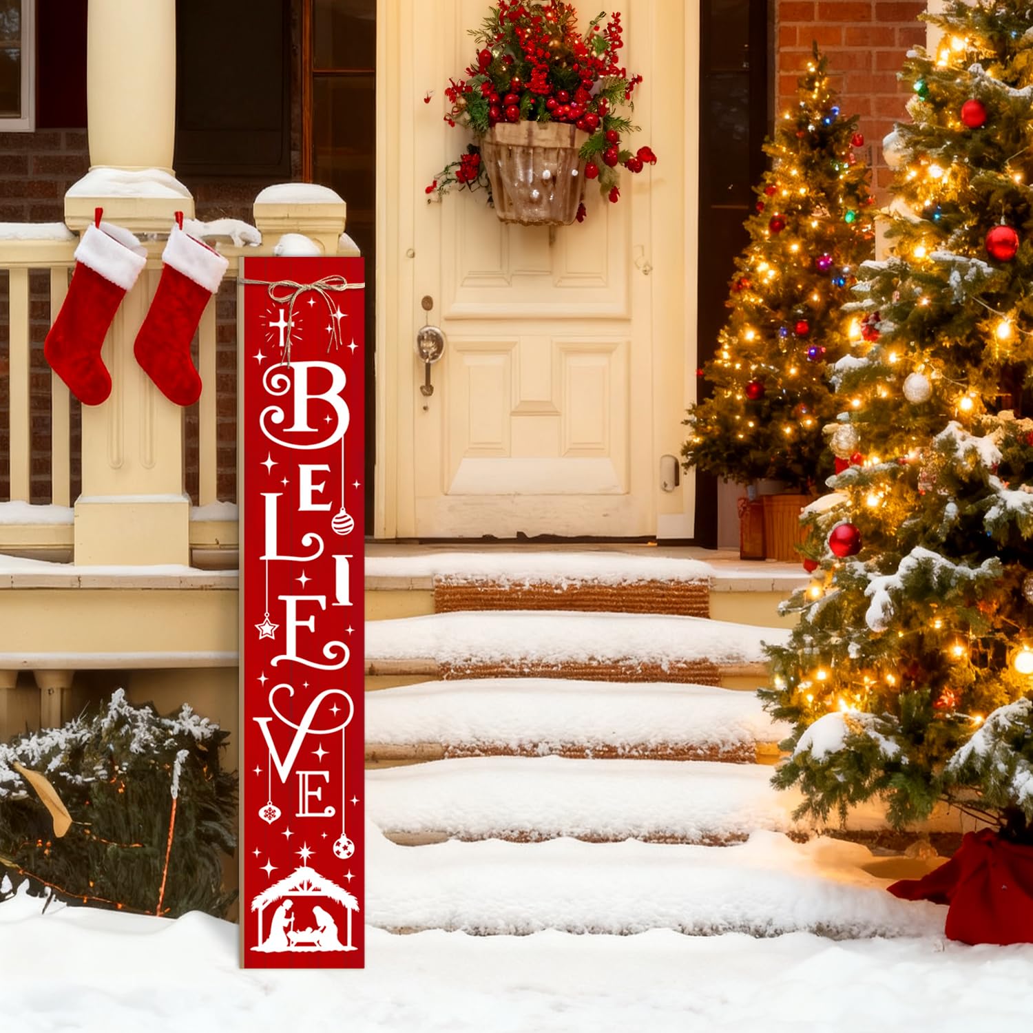 Amazon.co.jp: クリスマスポーチサイン Believe Nativity Welcome Sign