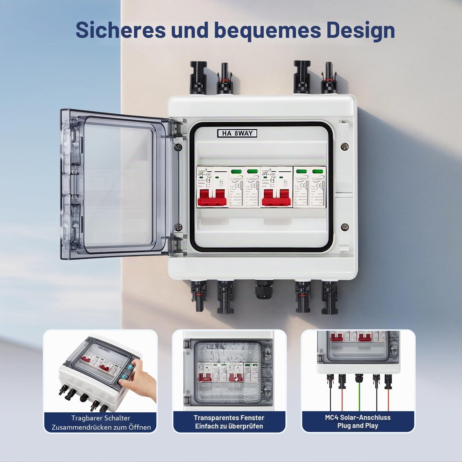 Überspannungsschutz PV Anlage, Solar Anschlusskasten DC 40A/1000V Blitzschutz PV Solar IP65 Wasserdicht Anschlusskasten Trennschalter, PV Anschlusskasten 2 in 2 Out Solar Kombinationskiste