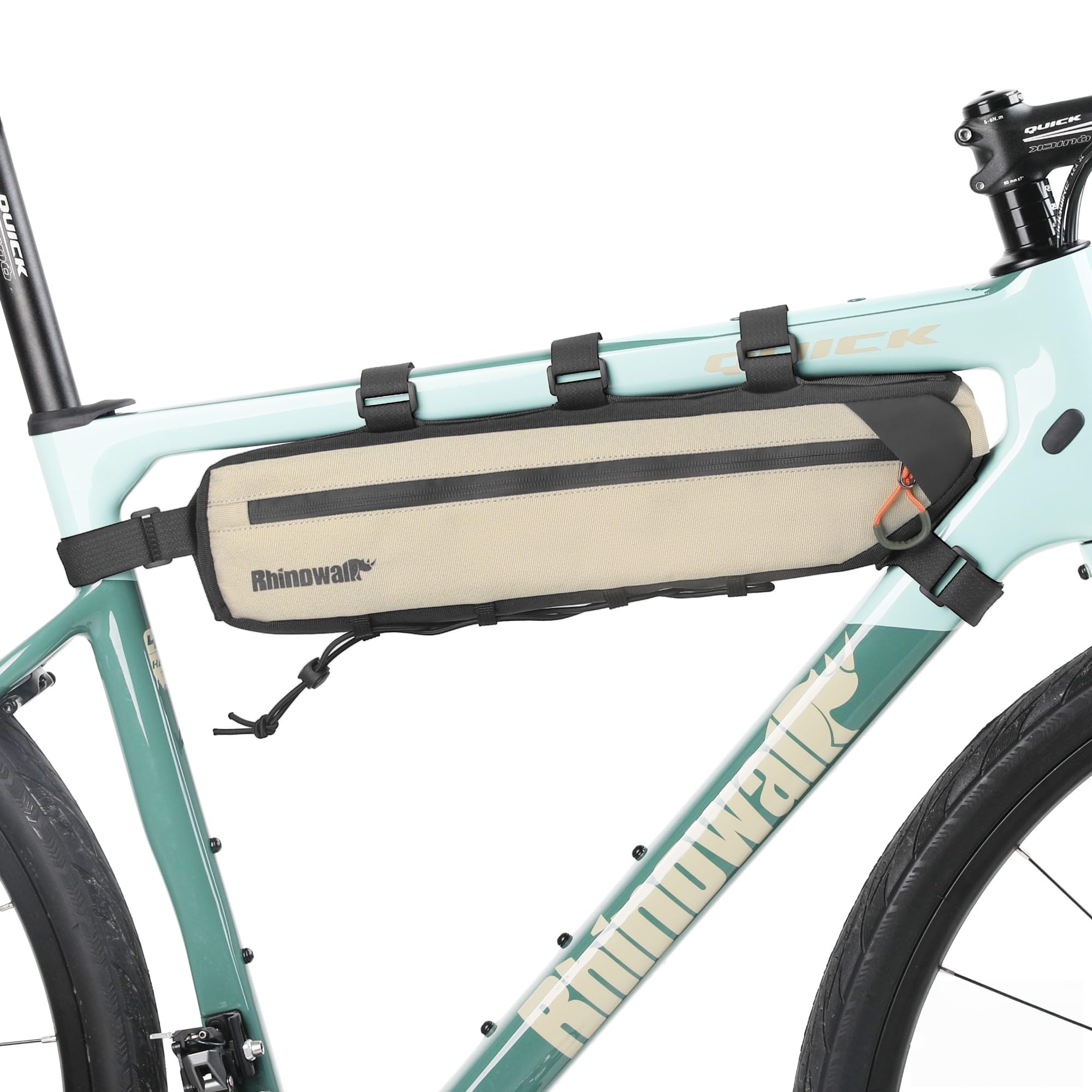 Rhinowalk Borsa per telaio della bicicletta, impermeabile, triangolare, borsa sotto la parte superiore della bicicletta, borsa portaoggetti per accessori da ciclismo (beige, S (2,1 l))