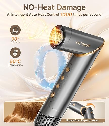 Miniatura 5 de 8 en 1, rizador de pelo y cepillo de secador de aire, 110,000 rpm, secador de pelo plegable iónico negativo de alta velocidad, secado rápido,