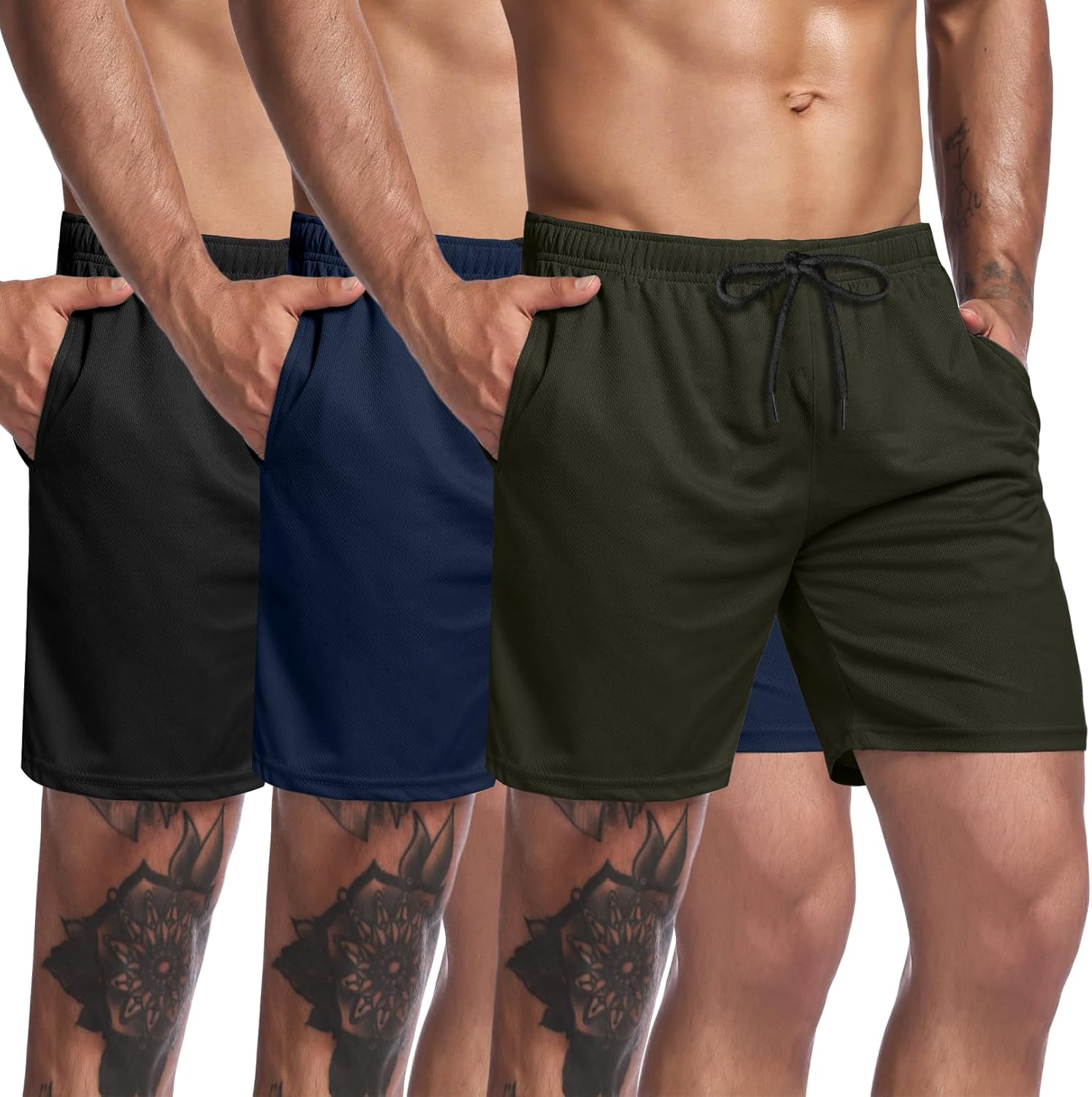 COOFANDY Men's 3 Pack Workout Gym Shorts Mesh Athletic Shorts Lightweight Bodybuilding Training Short Pants with Pockets