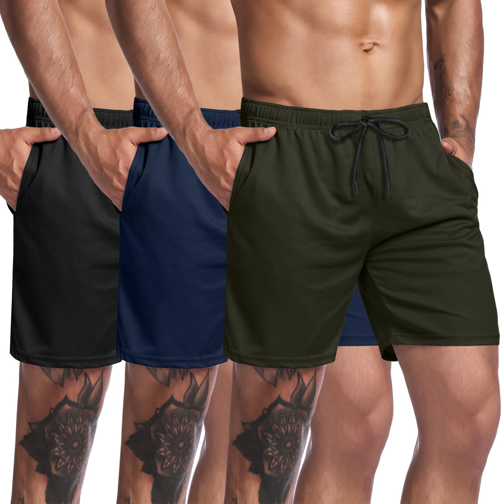 Men's 3 Pack Workout Gym Shorts Mesh Athletic Shorts Lightweight Bodybuilding Training Short Pants with Pockets