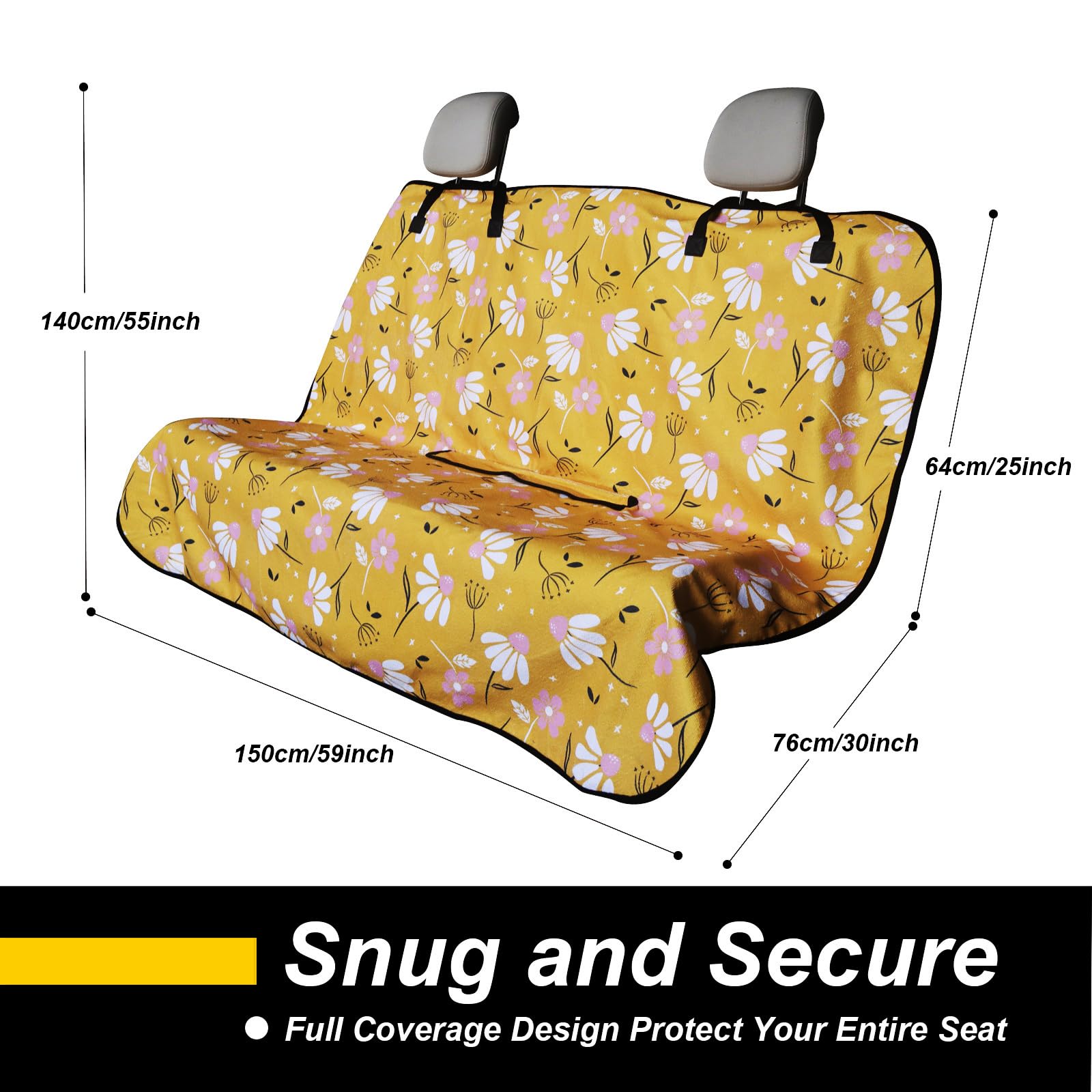 LoyaGour Back Seat Cover for Car Trucks Van SUV Jeep,Waterproof Rear Bench Towel Seat Covers for Dogs and Kids,Automotive Backseat Protector (Chamomile and Yellow)