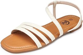 Sandals for Women, Womens Sandals Shoes Square Open Toe Cute Strappy Women's Flats Sandals for Dressy Beach Summer Wedding Comfortable Casual Sandalias De Mujer