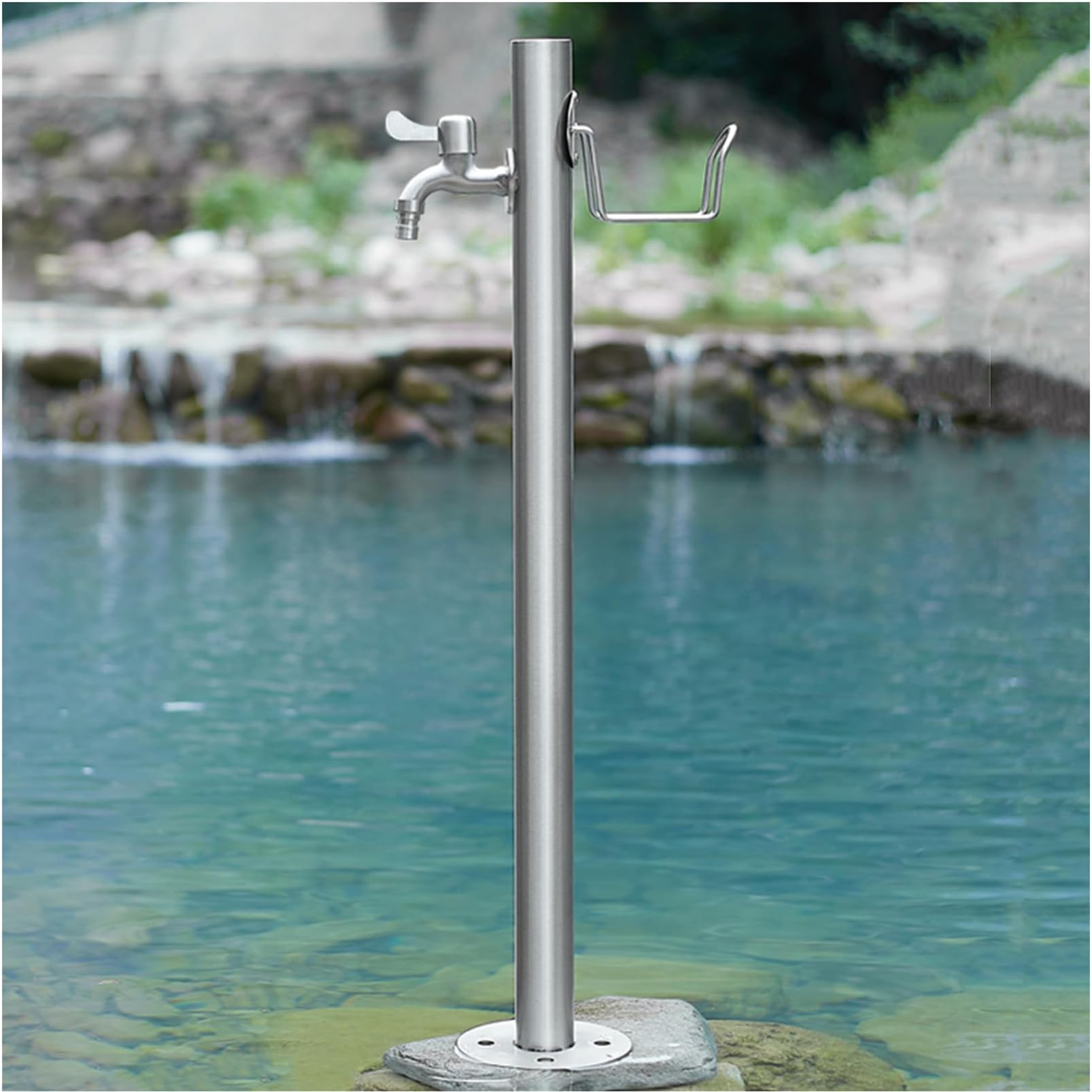 BHGFYXBS Garden Water Column Outdoor Faucet, Stainless Steel Cylindrical Vertical Garden Water Column, Vertical Faucet Hose Bracket For Lawn Irrigation And Cleaning,A-13CM×86CM