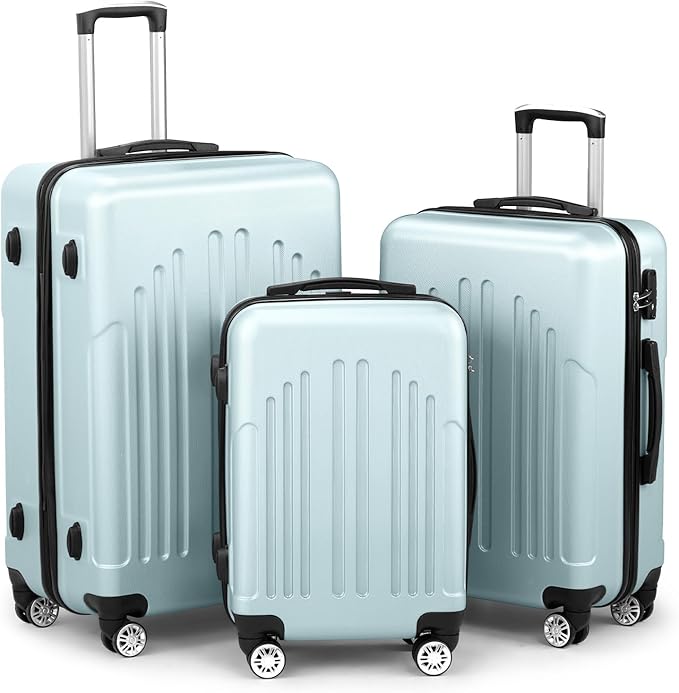Karl home Luggage Sets 3 Piece, ABS Hardside Suitcase Set with Double Spinner Wheels & TSA Lock for Travel Business, 3-Piece Set (20/24/28), Mint Green
